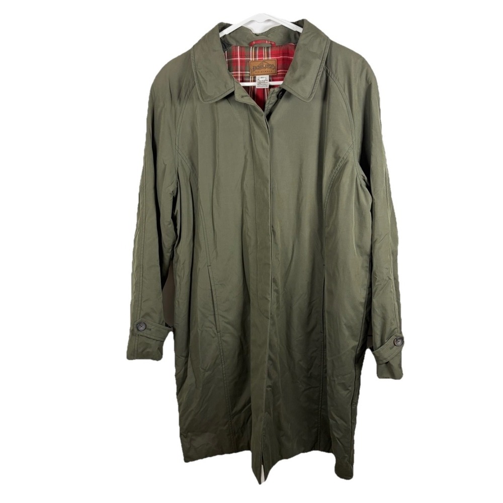 Pendleton Trench Coat Women XL Olive Green Plaid Lined Classic Heritage